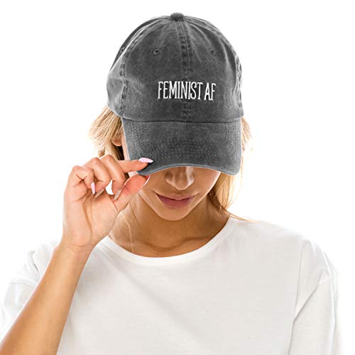 Trendy Apparel Shop Feminist AF Text Embroidered Washed Cotton Unstructured Baseball Cap