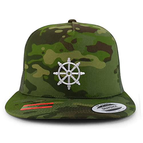 Trendy Apparel Shop Buddist Embroidered 5 Panel Flatbill Trucker Cap