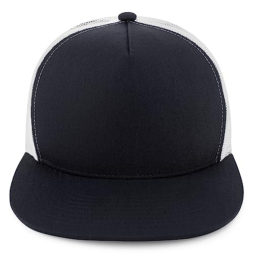 Trendy Apparel Shop Structured High Crown 5 Panel Round Flat Bill Trucker Cap