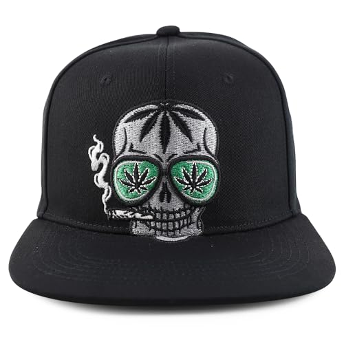 Trendy Apparel Shop Skull Head Smoking Marijuana Flat Bill Snapback Baseball Cap