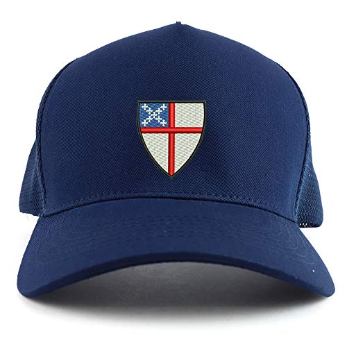 Trendy Apparel Shop Episcopal Shield Embroidered Oversized 5 Panel XXL Trucker Mesh Cap