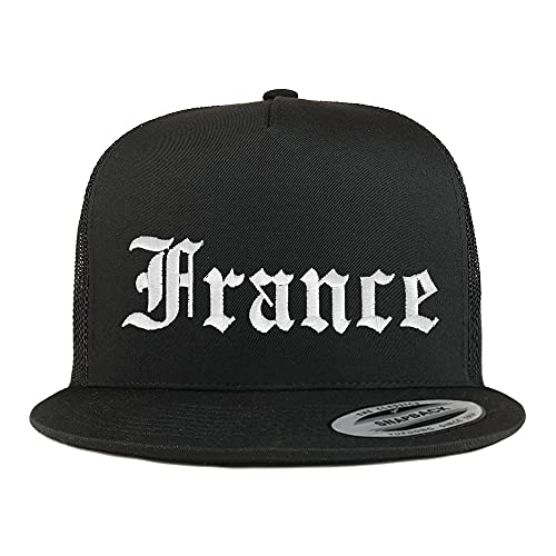 Trendy Apparel Shop France Old English 5 Panel Flatbill Trucker Cap