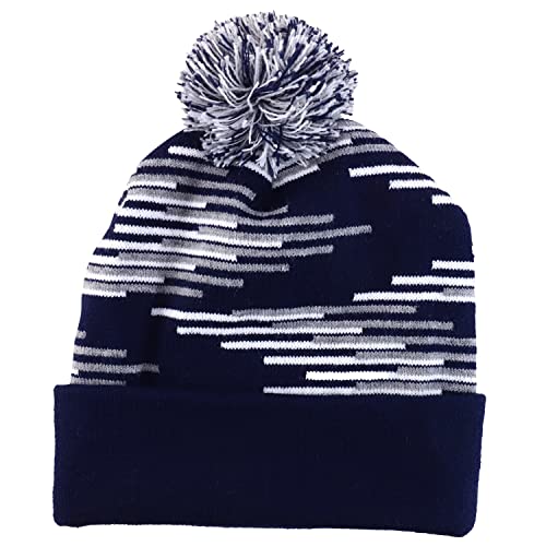 Trendy Apparel Shop Made in USA Staggered Bar Pattern Pom Pom Long Cuff Beanie