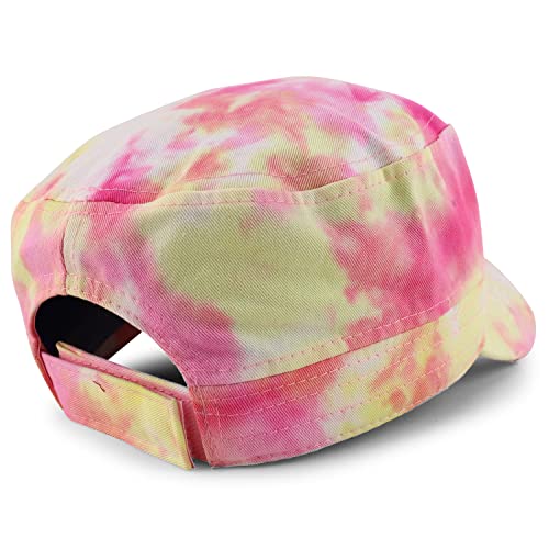 Trendy Apparel Shop Plain 100% Cotton Tie Dye Fabric Patterned Flat Top Army Baseball Cap