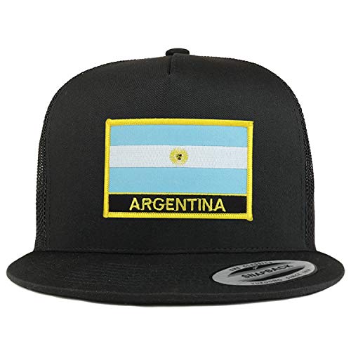 Trendy Apparel Shop Flexfit XXL Argentina Flag 5 Panel Flatbill Trucker Mesh Snapback Cap