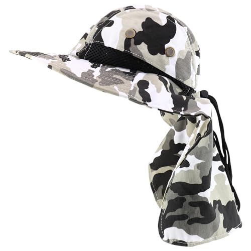 Trendy Apparel Shop Camouflage Pattern Sun Protection Wide Brim Cap with Neck Flap
