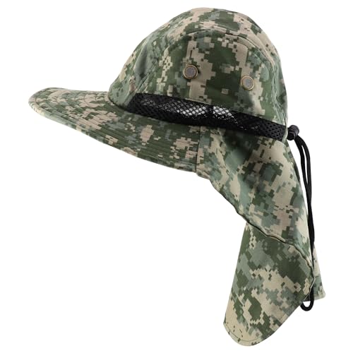 Trendy Apparel Shop Camouflage Pattern Sun Protection Wide Brim Cap with Neck Flap