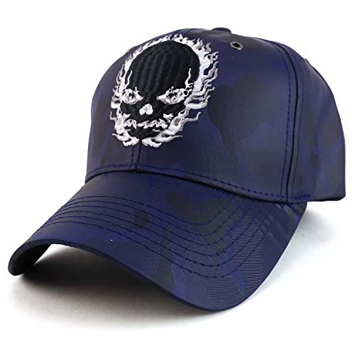 Trendy Apparel Shop Flame Skeleton Skull Nyon Camo Baseball Cap