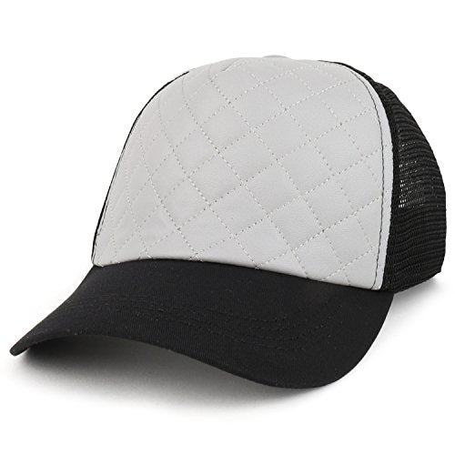 Trendy Apparel Shop Leather Quilted 5 Panel Foam Mesh Trucker Cap