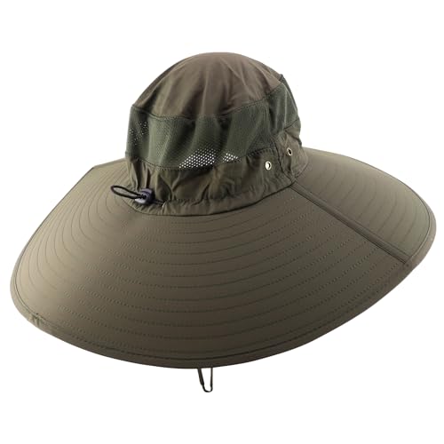 Trendy Apparel Shop Wide Brim Waterproof Fisherman Sun Hat with Chin Strap