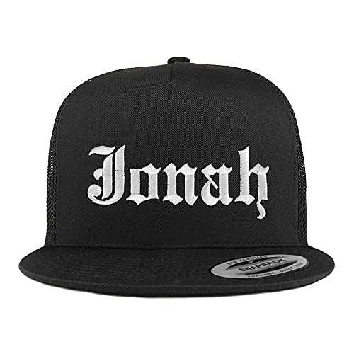 Trendy Apparel Shop Jonah Old English 5 Panel Flatbill Trucker Cap