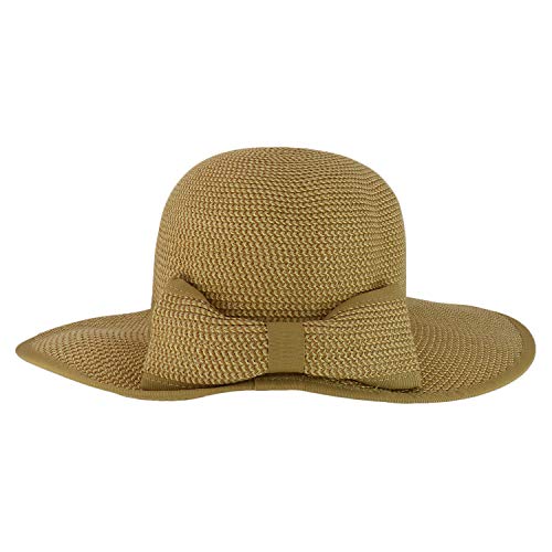 Trendy Apparel Shop UPF 50+ 4 Inch Split Brim Bow Paper Braid Tweed Sun Hat