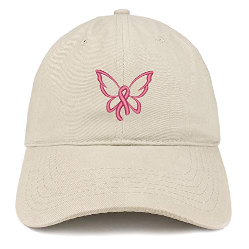 Trendy Apparel Shop Breast Cancer Butterfly Embroidered Soft Brushed Cotton Cap