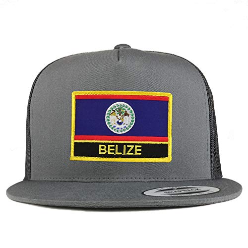 Trendy Apparel Shop Flexfit XXL Belize Flag 5 Panel Flatbill Trucker Mesh Snapback Cap