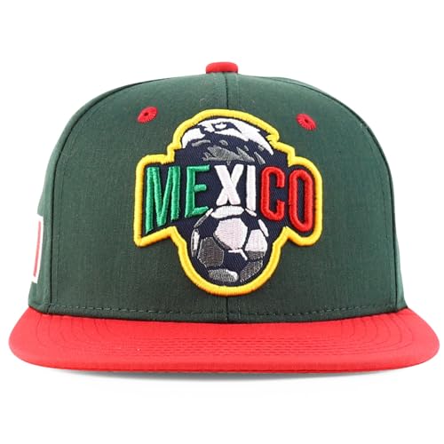Trendy Apparel Shop Mexico El Tri Soccer Theme Embroidered Flatbill Snapback Cap