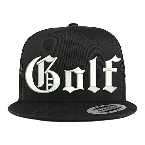 Trendy Apparel Shop Old English Golf 5 Panel Flatbill Trucker Cap