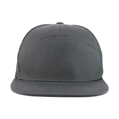 Trendy Apparel Shop Plain 7 Panel Structured Flat Bill Mesh Back Trucker Cap