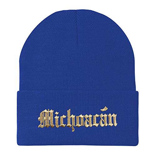 Trendy Apparel Shop Old English Michoacan Gold Embroidered Acrylic Knit Beanie Cap