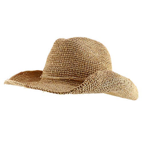 Trendy Apparel Shop Women's Raffia Straw Wired Brim Cowgirl Cowboy Hat - Natural