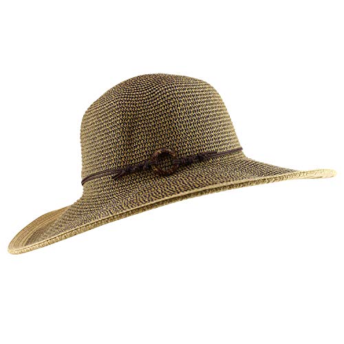 Trendy Apparel Shop Women's UPF 50+ Paper Braid Tweed Flat Brim Sun Hat