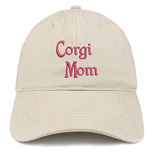 Trendy Apparel Shop Corgi Mom Embroidered Soft Crown 100% Brushed Cotton Cap
