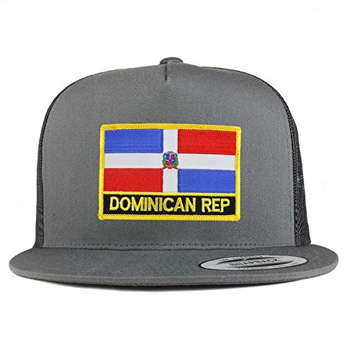 Trendy Apparel Shop Flexfit XXL Dominican Republic Flag 5 Panel Flatbill Trucker Mesh Cap