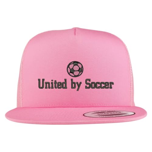 Trendy Apparel Shop United by Soccer Embroidered 5 Panel Flatbill Trucker Mesh Cap
