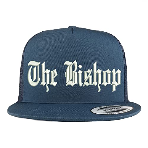 Trendy Apparel Shop The Bishop Old English Embroidered 5 Panel Flatbill Trucker Cap