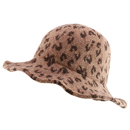 Trendy Apparel Shop Women's Leopard Printed Soft Wool Wired Brim Bucket Hat