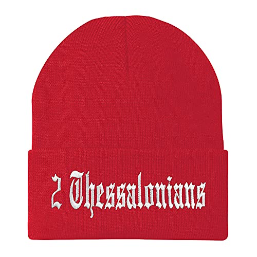 Trendy Apparel Shop 2 Thessalonians Old English Embroidered Long Cuff Beanie