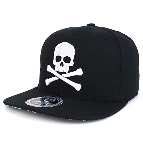 Trendy Apparel Shop Skull Crossbones Embroidered Cotton Snapback Cap