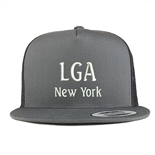 Trendy Apparel Shop LGA New York Embroidered 5 Panel Flatbill Trucker Cap