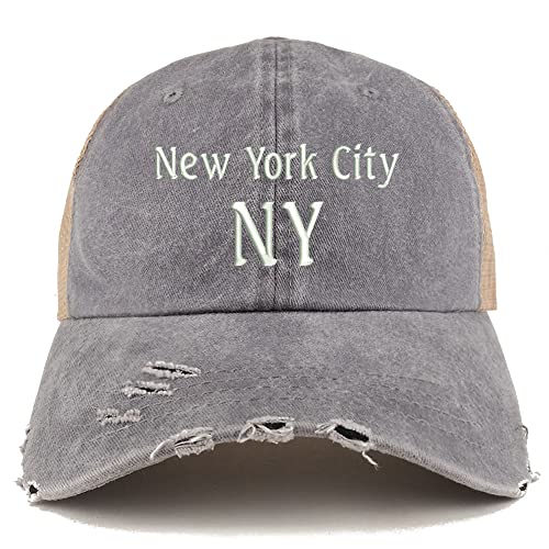 Trendy Apparel Shop New York City NY Embroidered Frayed Bill Trucker Mesh Back Cap