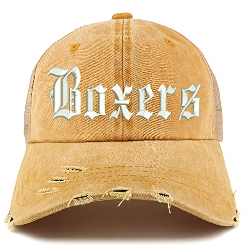 Trendy Apparel Shop Old English Boxers Frayed Bill Trucker Mesh Back Cap