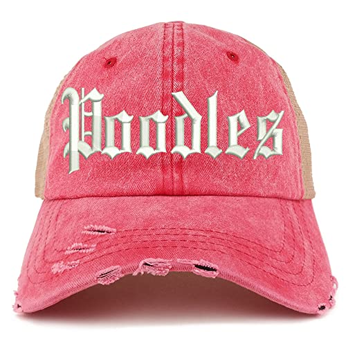 Trendy Apparel Shop Old English Poodles Frayed Bill Trucker Mesh Back Cap
