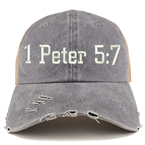 Trendy Apparel Shop 1 Peter 5:7 Frayed Bill Trucker Mesh Back Cap