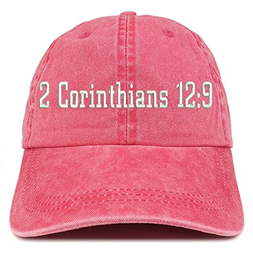 Trendy Apparel Shop 2 Corinthians 12:9 Washed Pigment Dyed Baseball Cap