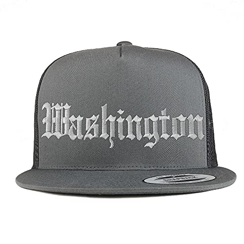 Trendy Apparel Shop Washington Old English 5 Panel Flatbill Trucker Cap