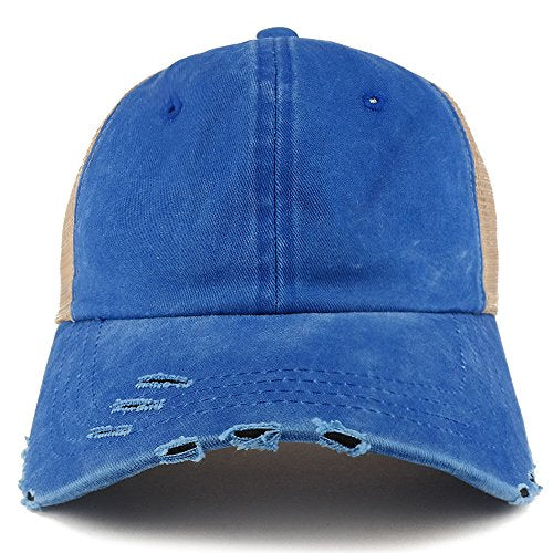 Trendy Apparel Shop Pigment Dyed Front Mesh Back Frayed Bill Trucker Cap