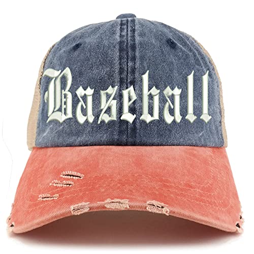 Trendy Apparel Shop Old English Baseball Frayed Bill Trucker Mesh Back Cap