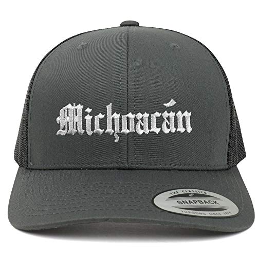 Trendy Apparel Shop Old English Michoacan White Embroidered Retro Trucker Mesh Cap