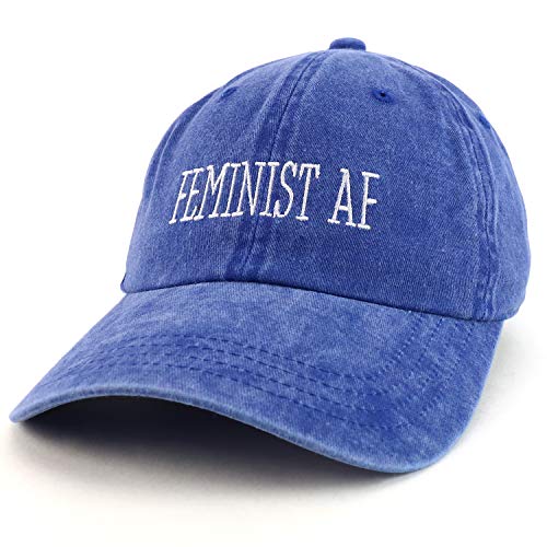 Trendy Apparel Shop Feminist AF Text Embroidered Washed Cotton Unstructured Baseball Cap