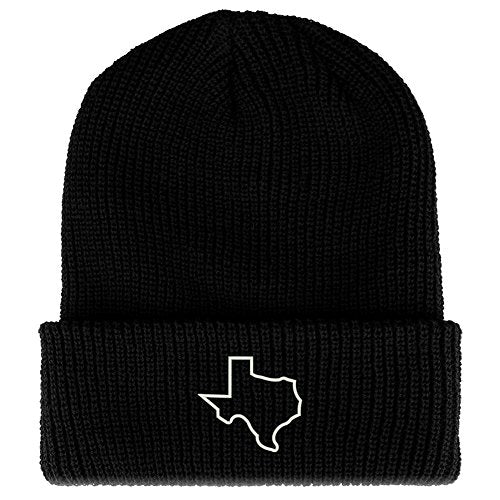 Trendy Apparel Shop Texas State Outline Embroidered Ribbed Cuffed Knit Beanie