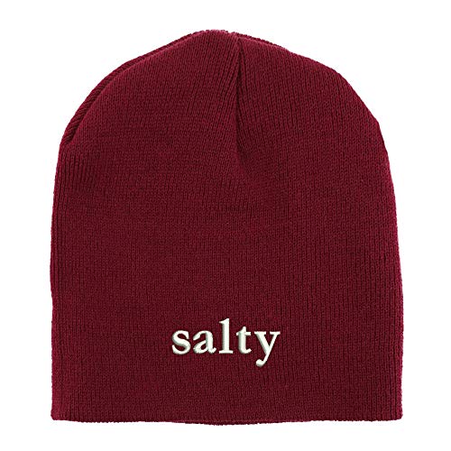 Trendy Apparel Shop Salty Embroidered Made in USA Short Acrylic Knit Winter Beanie Hat