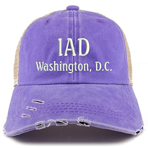 Trendy Apparel Shop IAD Washington DC Embroidered Frayed Bill Trucker Mesh Back Cap