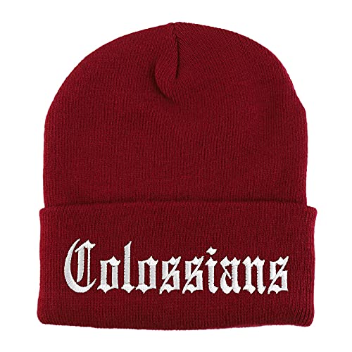 Trendy Apparel Shop Colossians Old English Embroidered Long Cuff Beanie