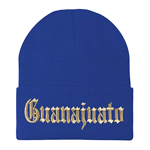 Trendy Apparel Shop Old English Guanajuato Gold Embroidered Acrylic Knit Beanie Cap
