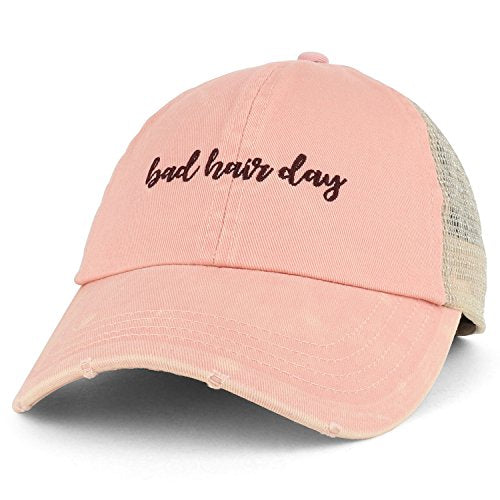 Trendy Apparel Shop Bad Hair Day Embroidered Ladies Ponytails Mesh Trucker Cap
