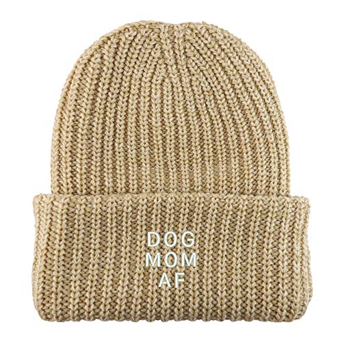 Trendy Apparel Shop Dog Mom AF Embroidered Long Cuffed Thick Ribbed Beanie