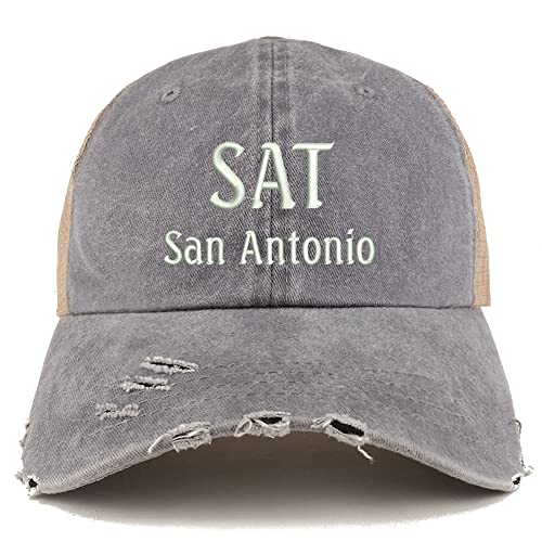 Trendy Apparel Shop SAN San Antonio Embroidered Frayed Bill Trucker Mesh Back Cap